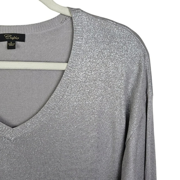 Cupio Gray Metallic 3/4 Sleeve Pullover V Neck‎ Sweater Size Large - Picture 4 of 8